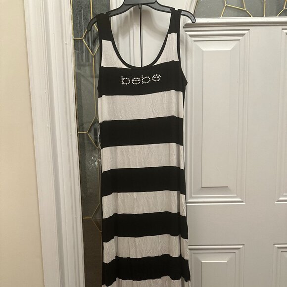 The Bebe Black and White Striped Maxi Dress - Picture 1 of 6